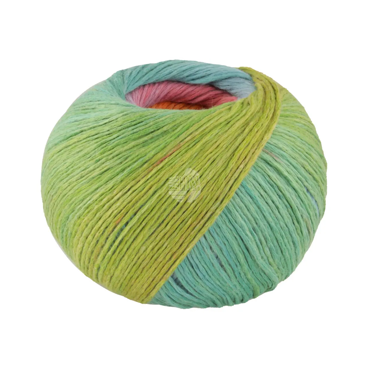 Cotonella 11 Flieder/Hellblau/Türkisgrün/Senf/Tomate/Himbeer/Orange/Lachs von Lana Grossa. Weiches bedrucktes Kettengarn aus unmercerisierter Pima Baumwolle