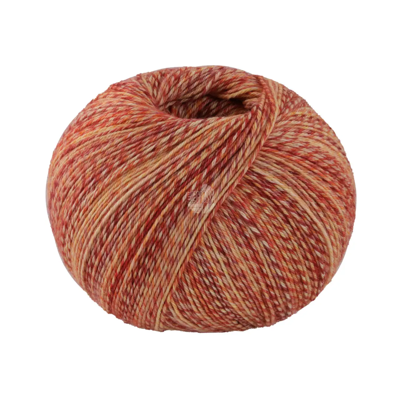 Vintage Socks 1012 Rost/Dunkelrot/Gelb/Orange/Creme Meliert von Lana Grossa. Hochwertiges Sockengarn mit Merinowolle und mit Ton in Ton Farbeffekt