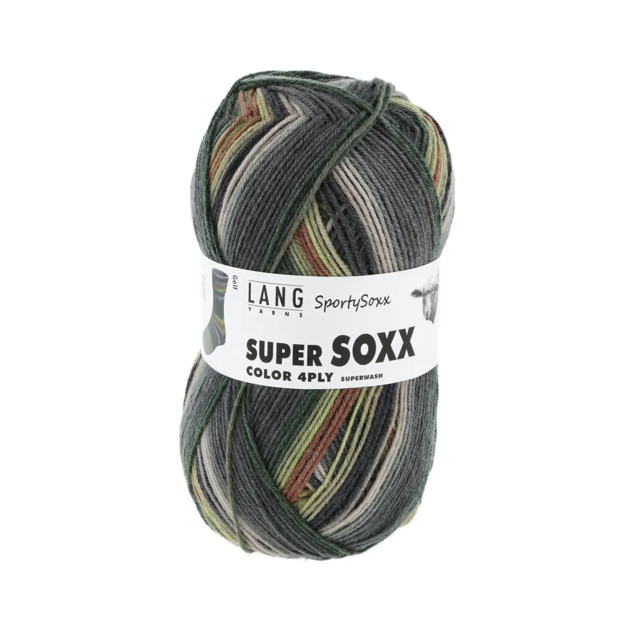 Super Soxx Color 4-Fach 499 Grau/Braun/Grün 1142 Golf von Lang Yarns.