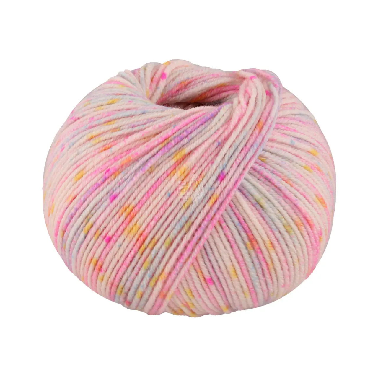 Cool Wool Spots 5004 Creme/Pink/Rosé/Gelb/Hellblau von Lana Grossa. Extrafeine Merinowolle waschmaschinenfest mit buntem Sprenkeldruck