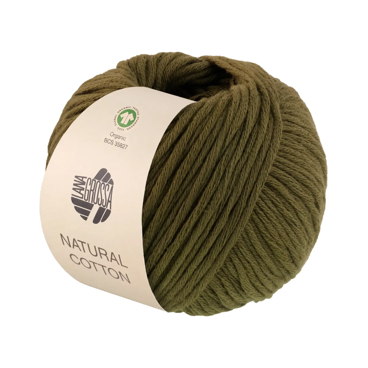 Natural Cotton GOTS 2 Moosgrün von Lana Grossa. Bio-Baumwollgarn in Millefili- Zwirnung