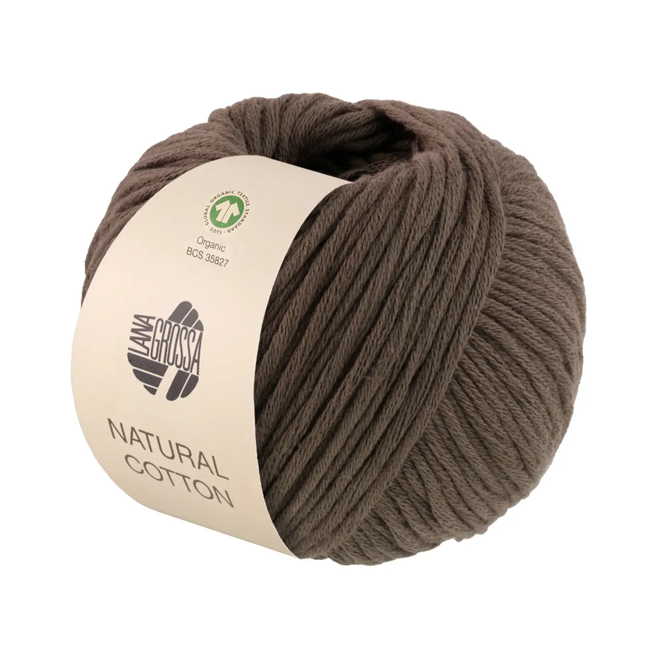 Natural Cotton GOTS 20 Graubraun von Lana Grossa. Bio-Baumwollgarn in Millefili- Zwirnung