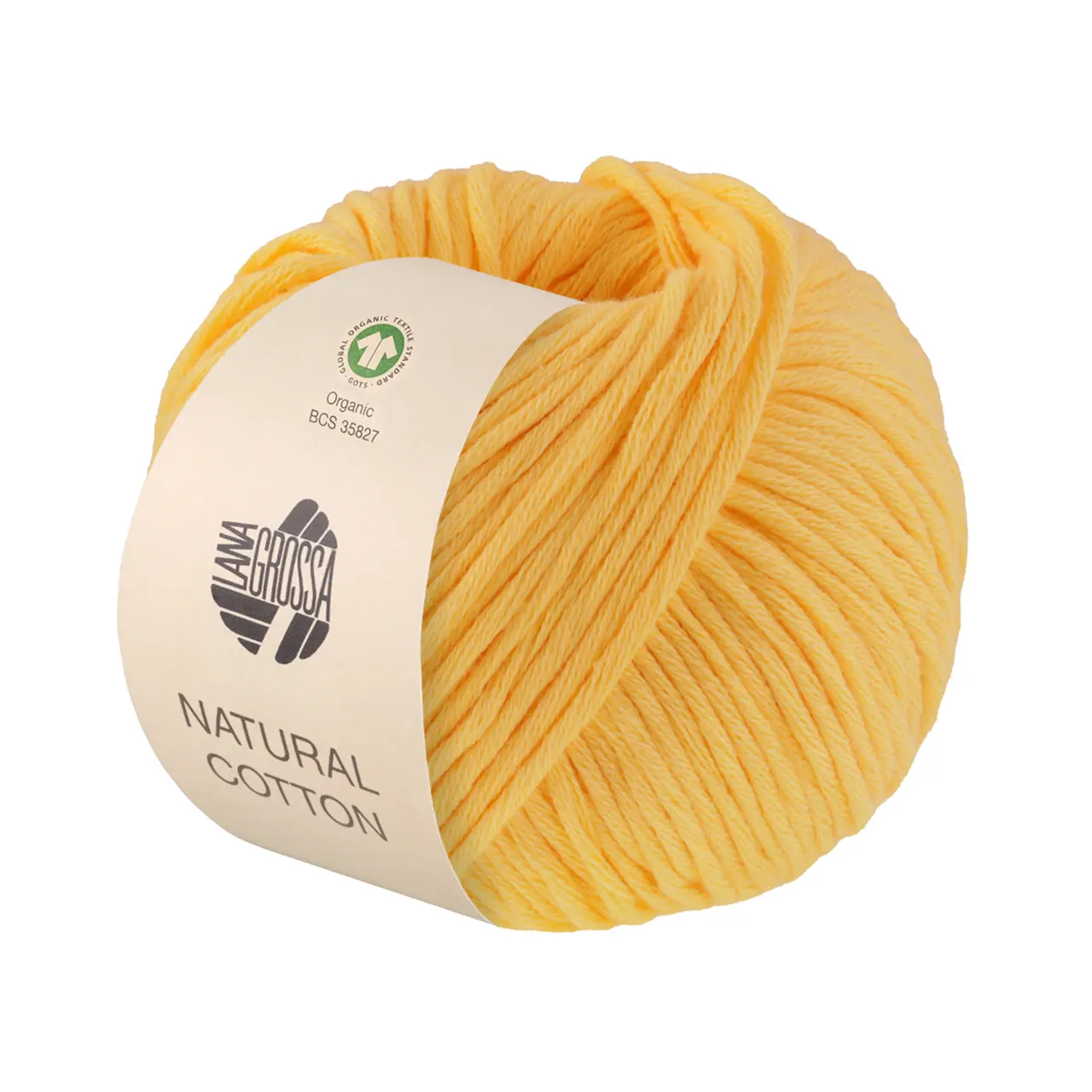 Natural Cotton GOTS 5 Gelb von Lana Grossa. Bio-Baumwollgarn in Millefili- Zwirnung