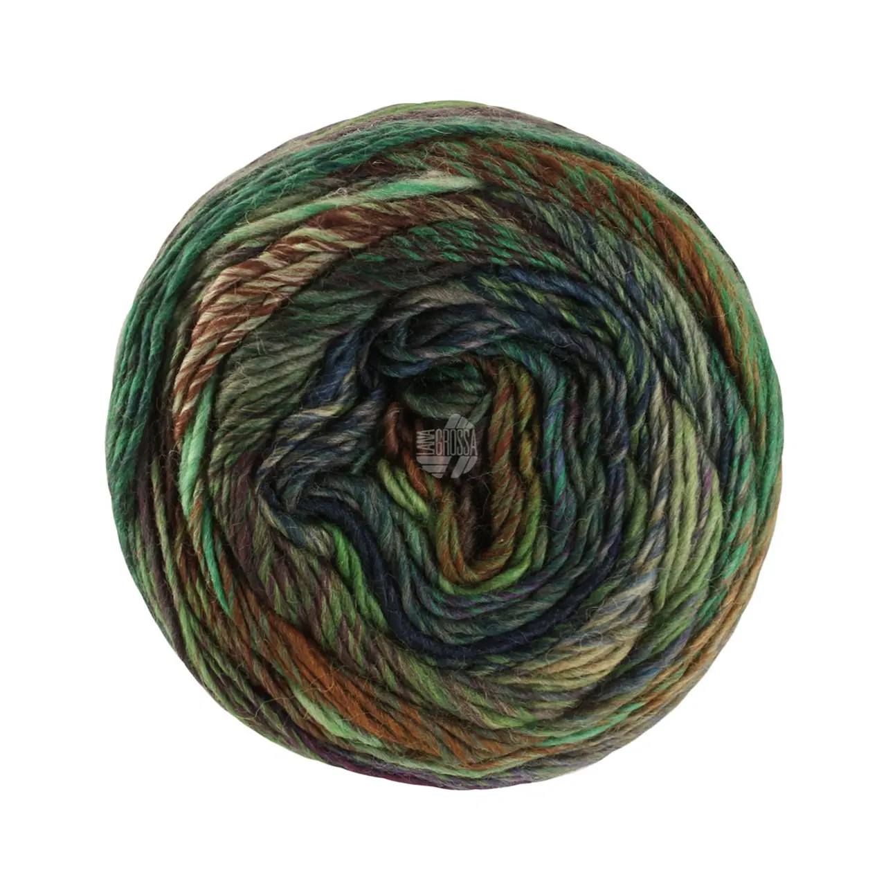 Colorissimo 216 Hellgrün/Grün/Petrol/Dunkelpetrol/Rot-/Schokobraun/Brugund/Grau von Lana Grossa. Dochtgarn aus 100% Merinowolle mit effektvollen Farbmustern