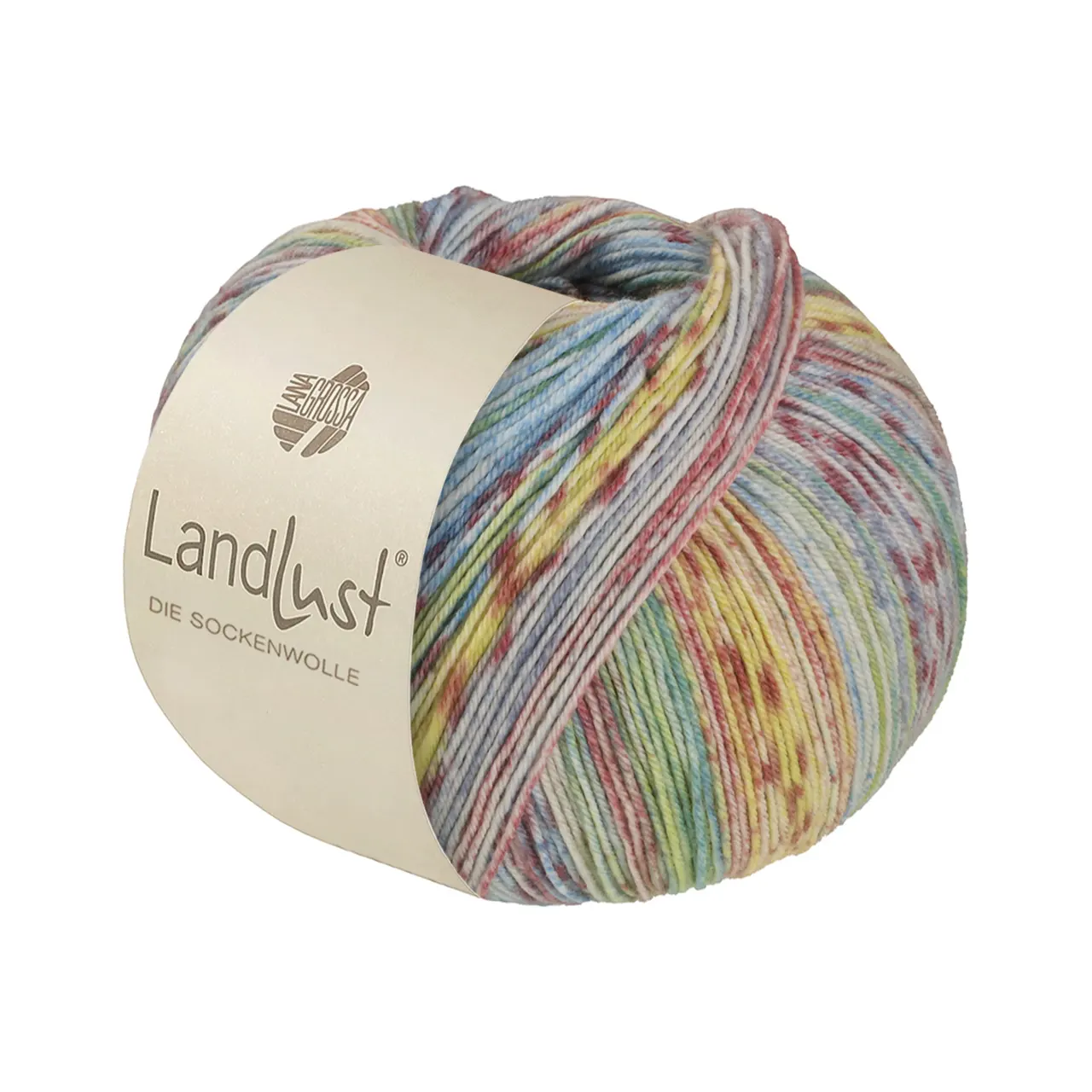Landlust die Sockenwolle Seide 331 Hellgrün/-Blau/Ziegelrot/Vanille/Ecru/Altrosa/Hellgrau Gestreift von Lana Grossa. Sockengarn von Lana Grossa und Landlust waschmaschinenfest mit Seidenanteil garantiert filzfrei extra strapazierfähig