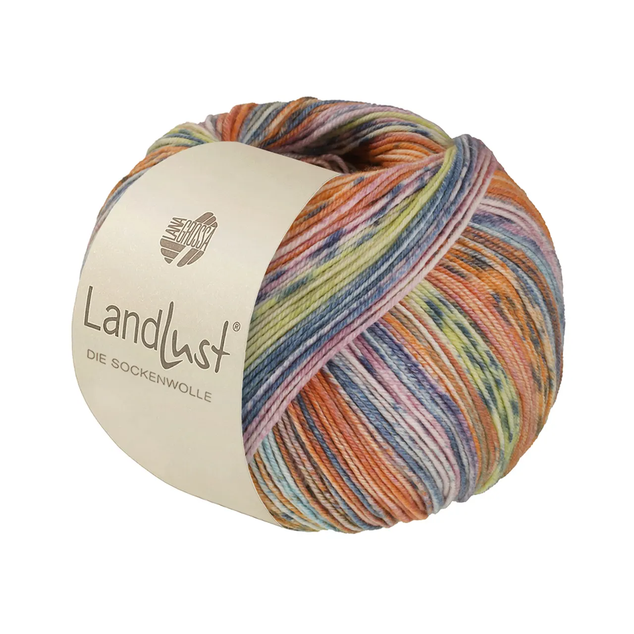 Landlust die Sockenwolle Seide 336 Lachs/Orange/Grau/Mint/Rosa/Zitrusgelb/Graublau Gestreift von Lana Grossa. Sockengarn von Lana Grossa und Landlust waschmaschinenfest mit Seidenanteil garantiert filzfrei extra strapazierfähig