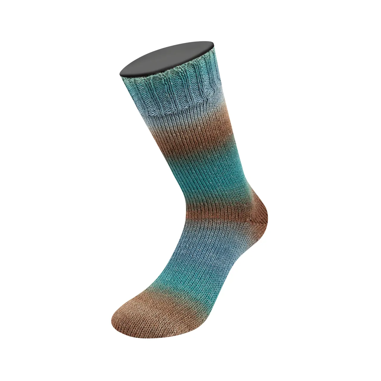 Meilenweit 100 Color Mix Sparks 7615 Graublau/Petrol/Seegrün/Grau-/Dunkelbraun/Blaupetrol von Lana Grossa. Merino-Dochtgarn mit Farbverlauf und Glanzfaden für Socken und mehr waschmaschinenfest
