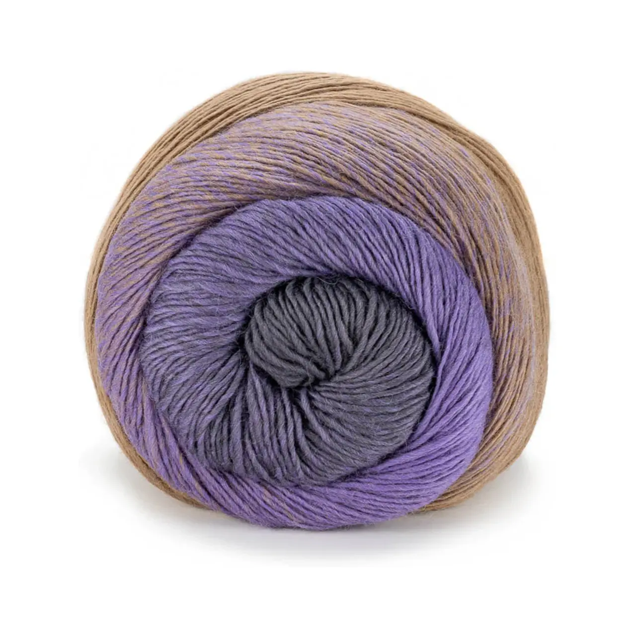 Poema 604 Sand/Lavendel/Violett/Anthrazit von Laines Du Nord. 100% mulesing-freie Wolle für ein Garn dessen Farben sich in einer perfekten Sequenz zu einem Dégradé-Effekt verbinden.