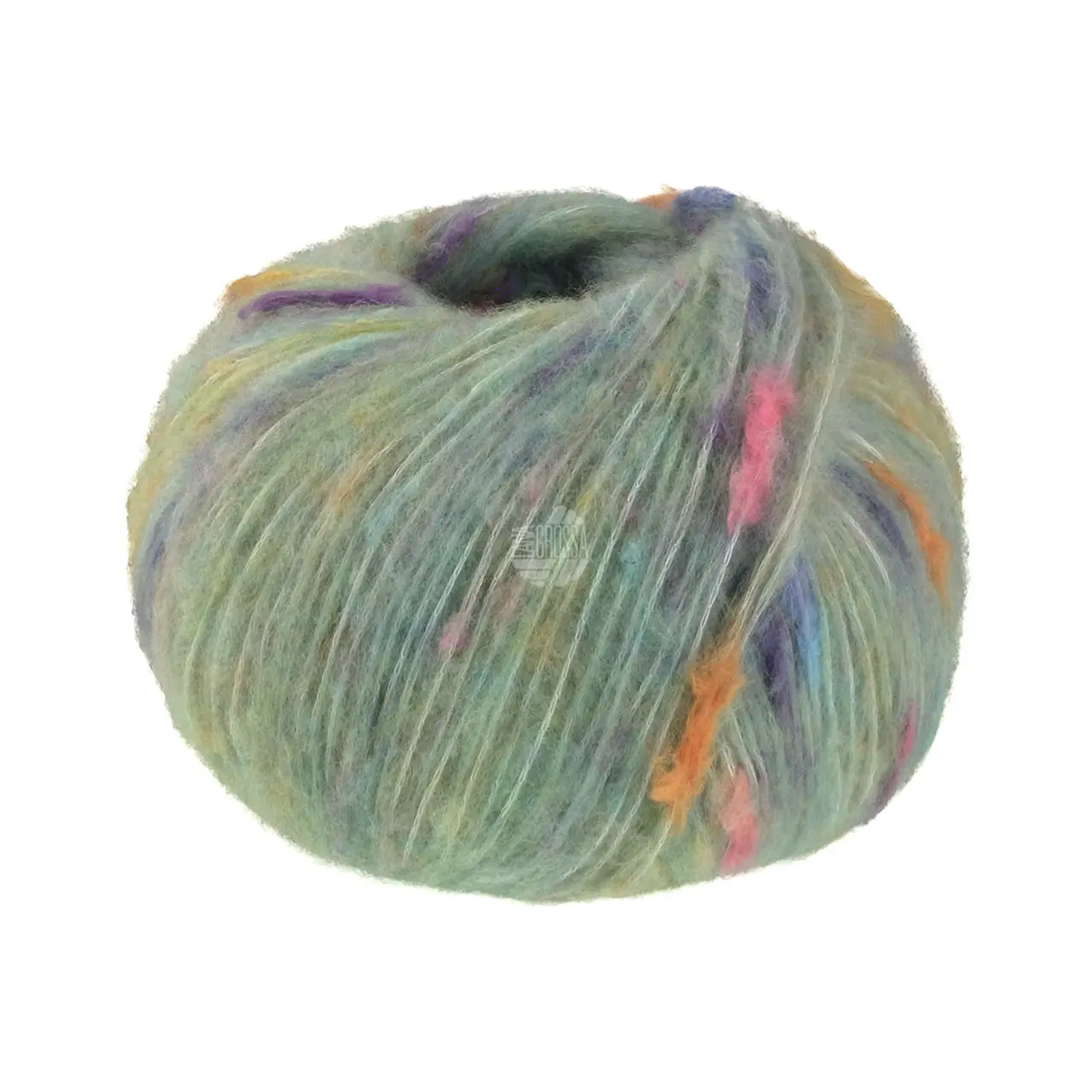 Cassata 11 Zartgrün/Hellorange/Rosa/Hellgrau/Lila von Lana Grossa. Flauschiges Effektgarn mit Merinofasern und bunten Farbspots aus Baumwolle.