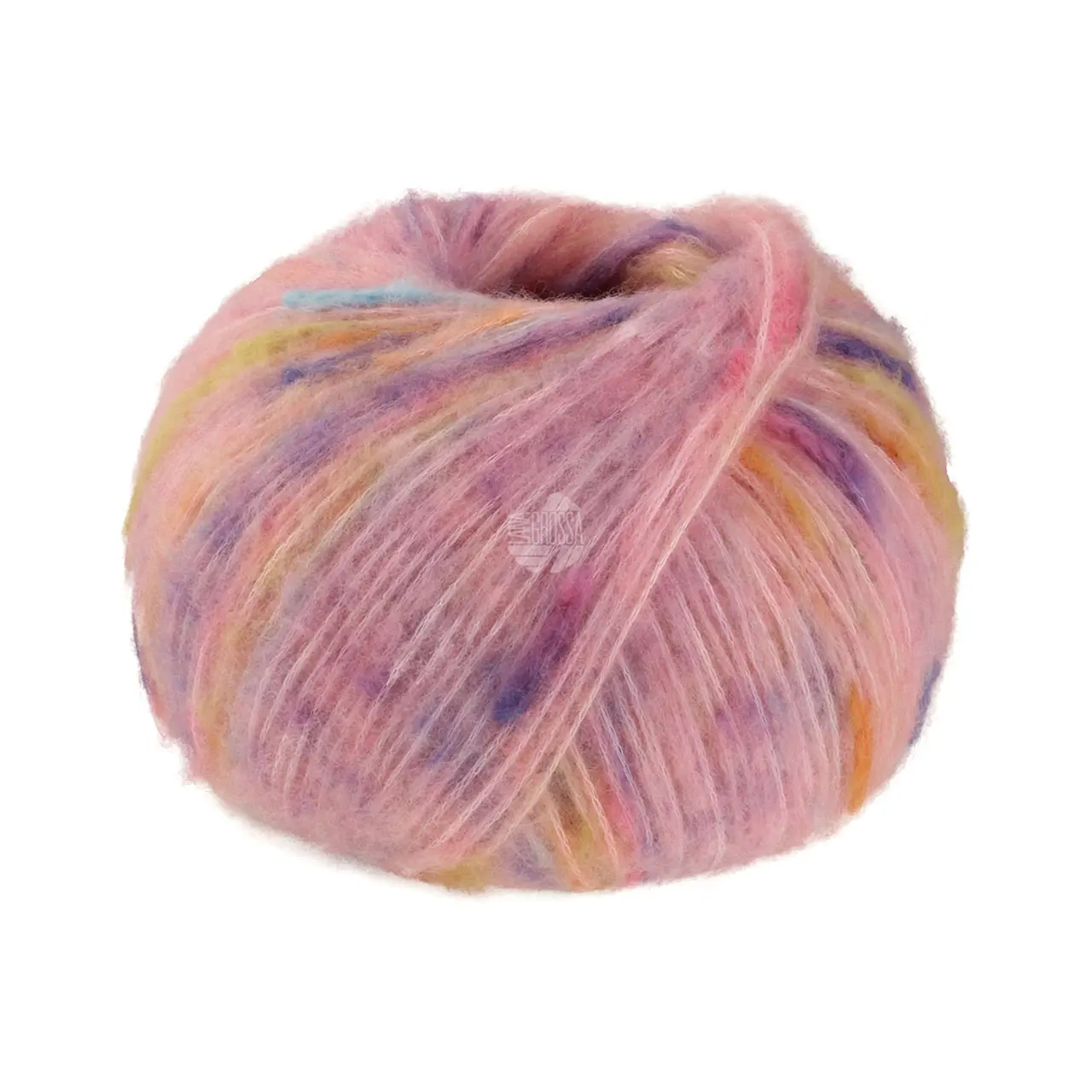 Cassata 2 Rosé/Hellrot/Gelb/Flieder/Mandarin von Lana Grossa. Flauschiges Effektgarn mit Merinofasern und bunten Farbspots aus Baumwolle.