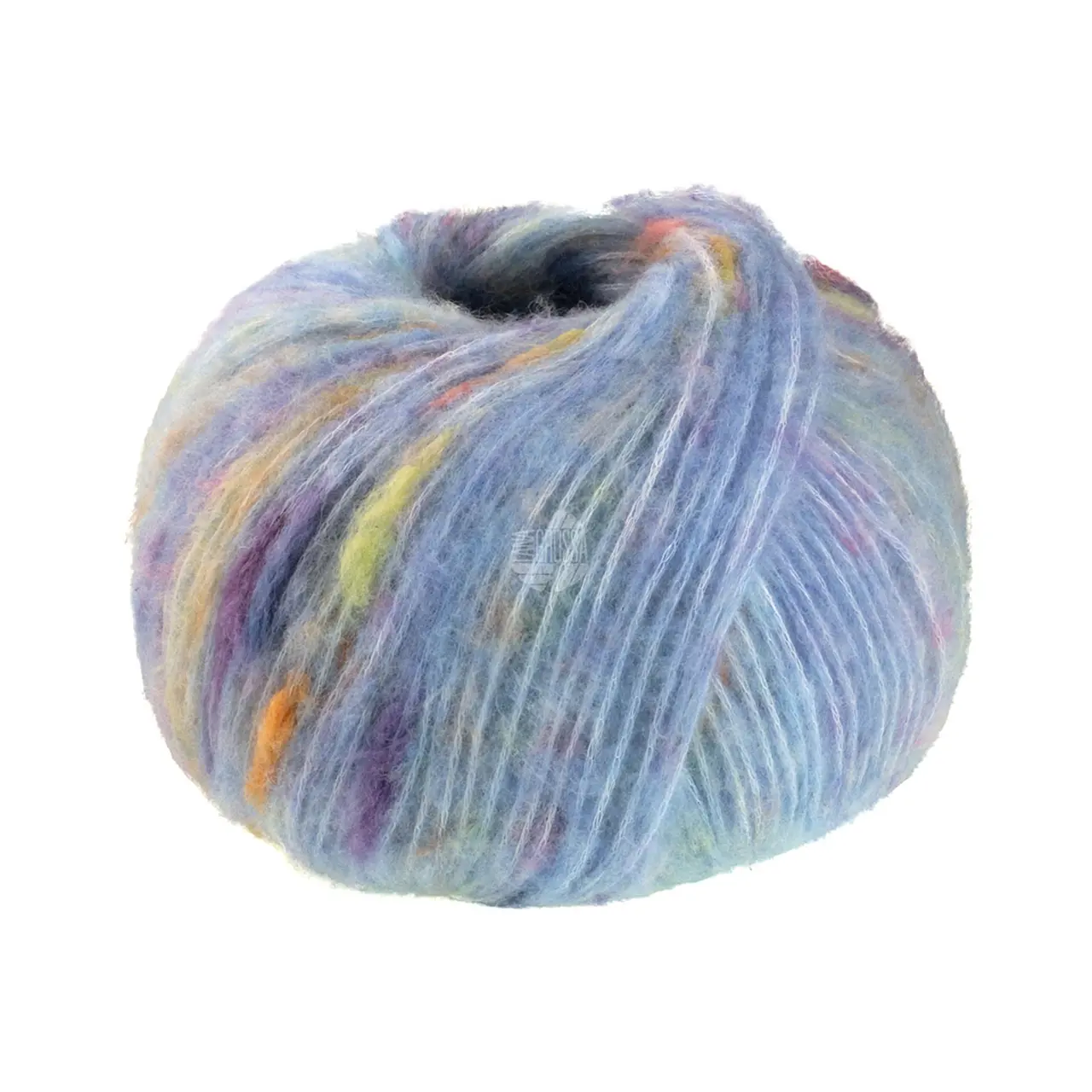 Cassata 5 Hellblau/Pink/Gelb/Orange/Blaulila von Lana Grossa. Flauschiges Effektgarn mit Merinofasern und bunten Farbspots aus Baumwolle.