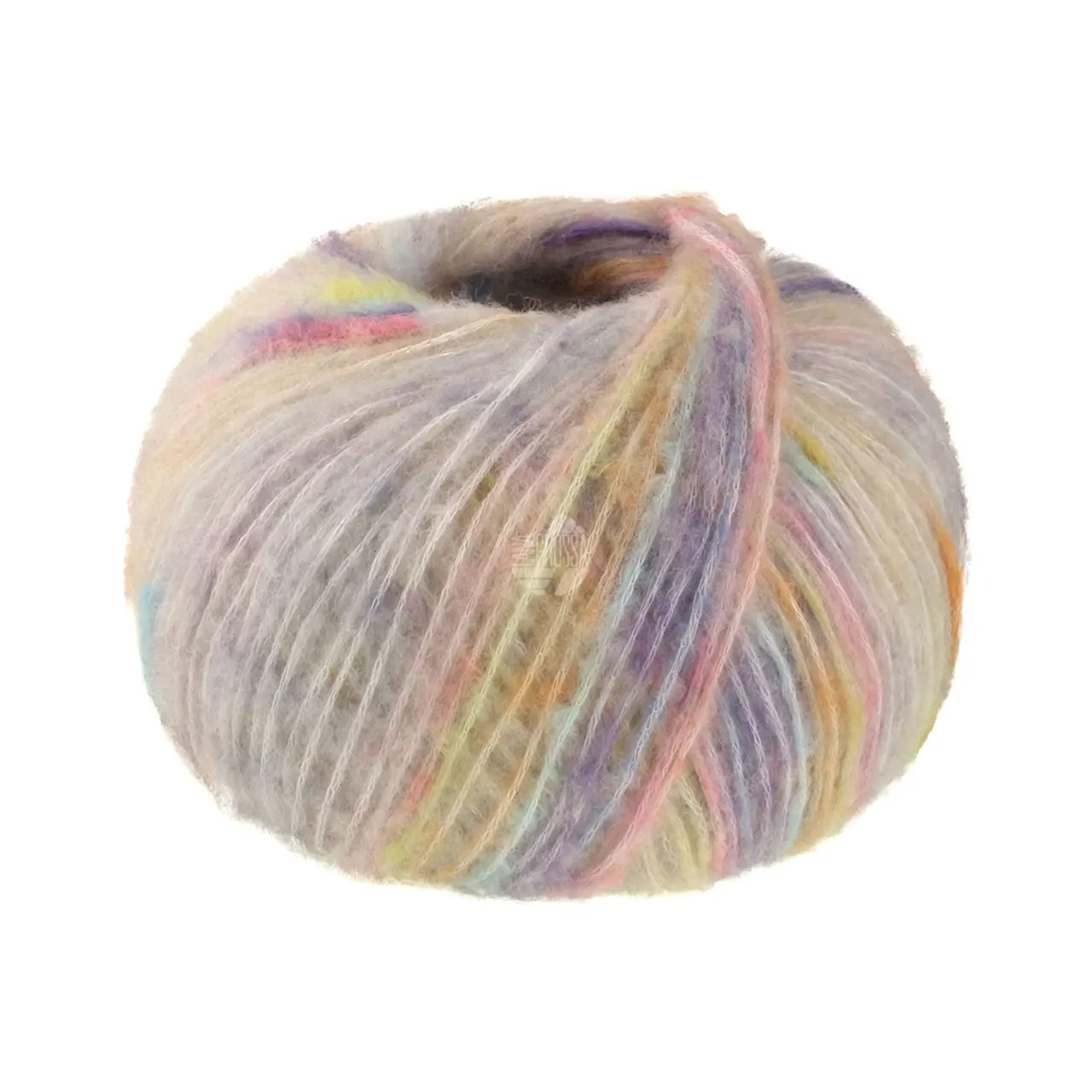 Cassata 6 Natur/Gelb/Orange/Lachs/Rosa/Zartlila/Türkis von Lana Grossa. Flauschiges Effektgarn mit Merinofasern und bunten Farbspots aus Baumwolle.