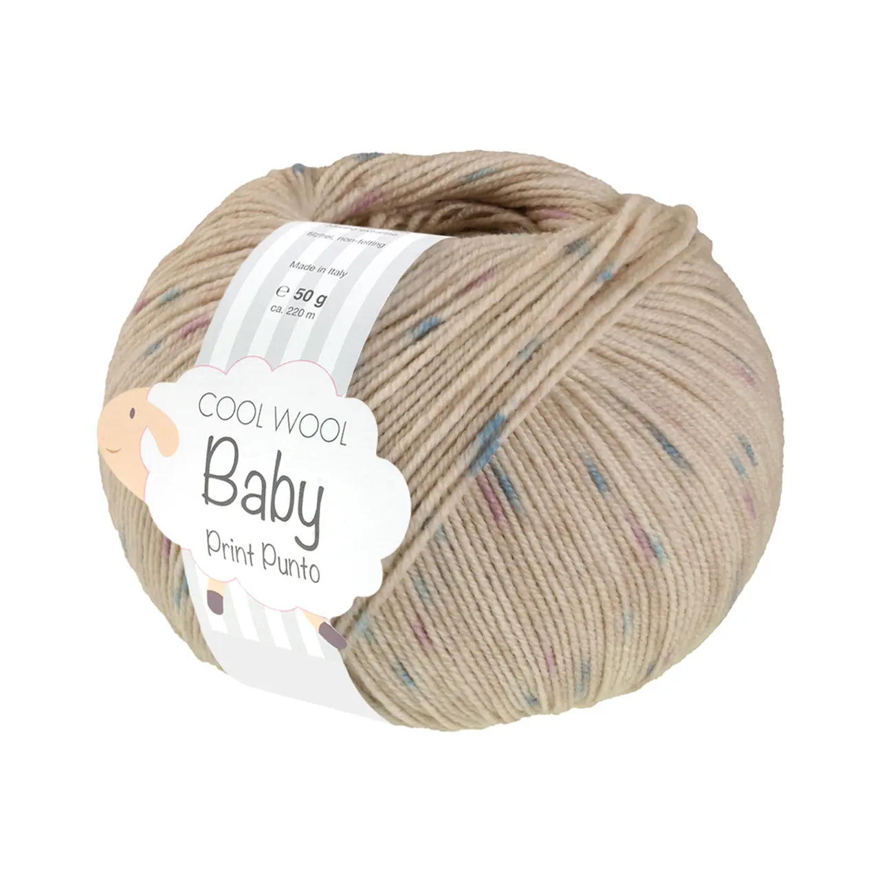Cool Wool Baby Print 371 Hellbeige/Türkis/Lila von Lana Grossa. 100% Schurwolle Merino filzfrei