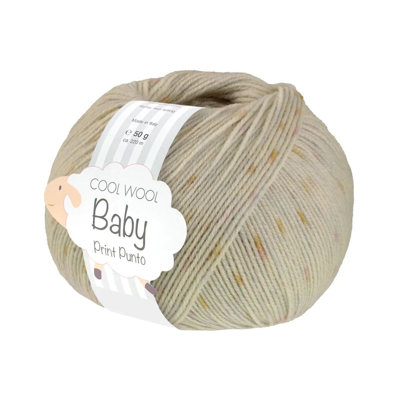 Cool Wool Baby Print 373 Perlbeige/Gelb/Zartblau/Flieder von Lana Grossa. 100% Schurwolle Merino filzfrei