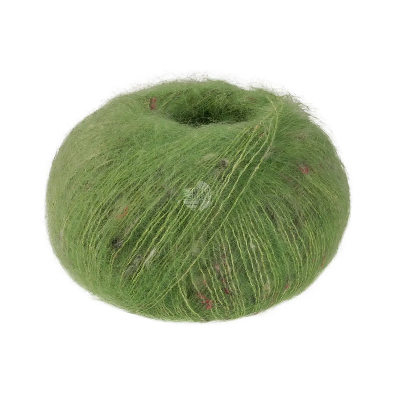 Natural Superkid Tweed 633 Apfelgrün von Lana Grossa. Feines Lace-Garn aus Superkid Mohair mit Seide und zarten Tweednoppen