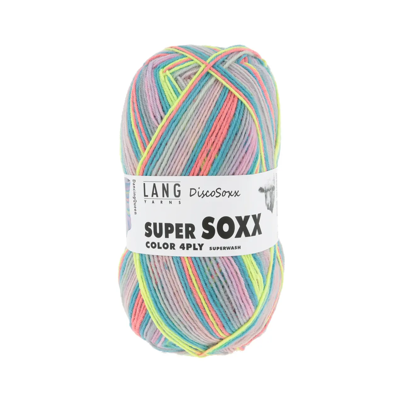Super Soxx Color 4-Fach 518 Rosa/Türki/Lime 1145 Dancing Q von Lang Yarns.