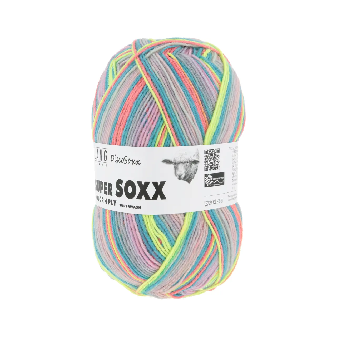 Super Soxx Color 4-Fach 518 Rosa/Türki/Lime 1145 Dancing Q von Lang Yarns.