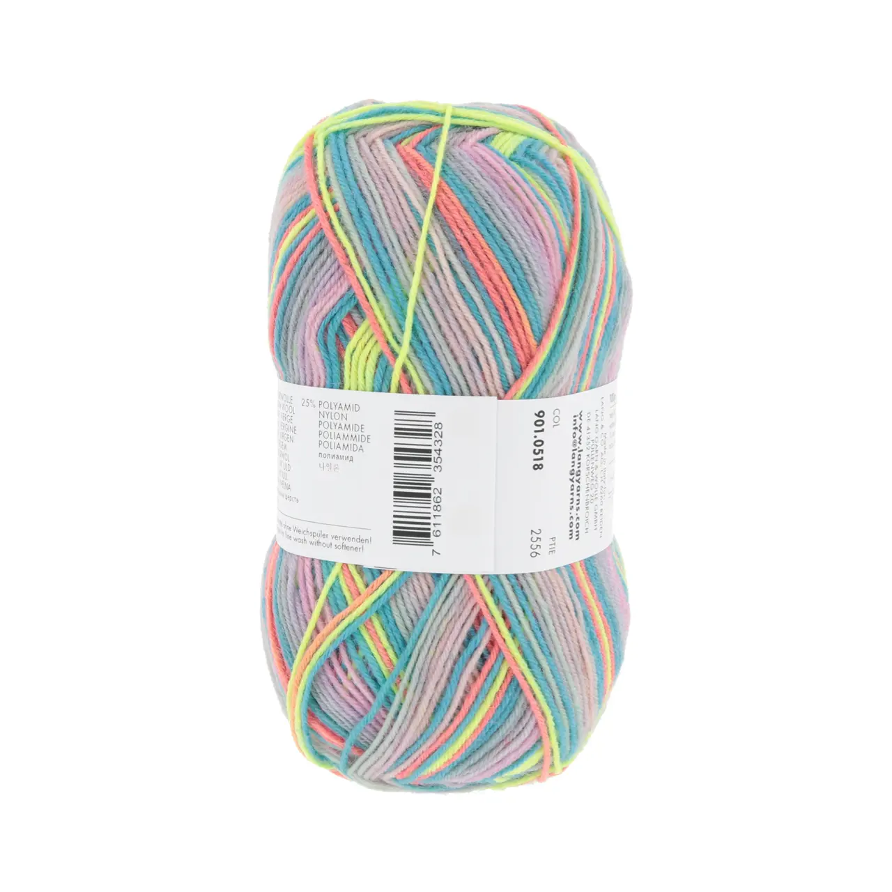 Super Soxx Color 4-Fach 518 Rosa/Türki/Lime 1145 Dancing Q von Lang Yarns.