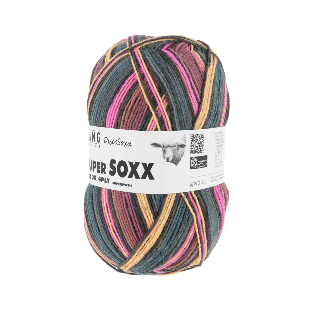 Super Soxx Color 4-Fach 519 Pink/Schwarz/Petrol 1145 Last von Lang Yarns.