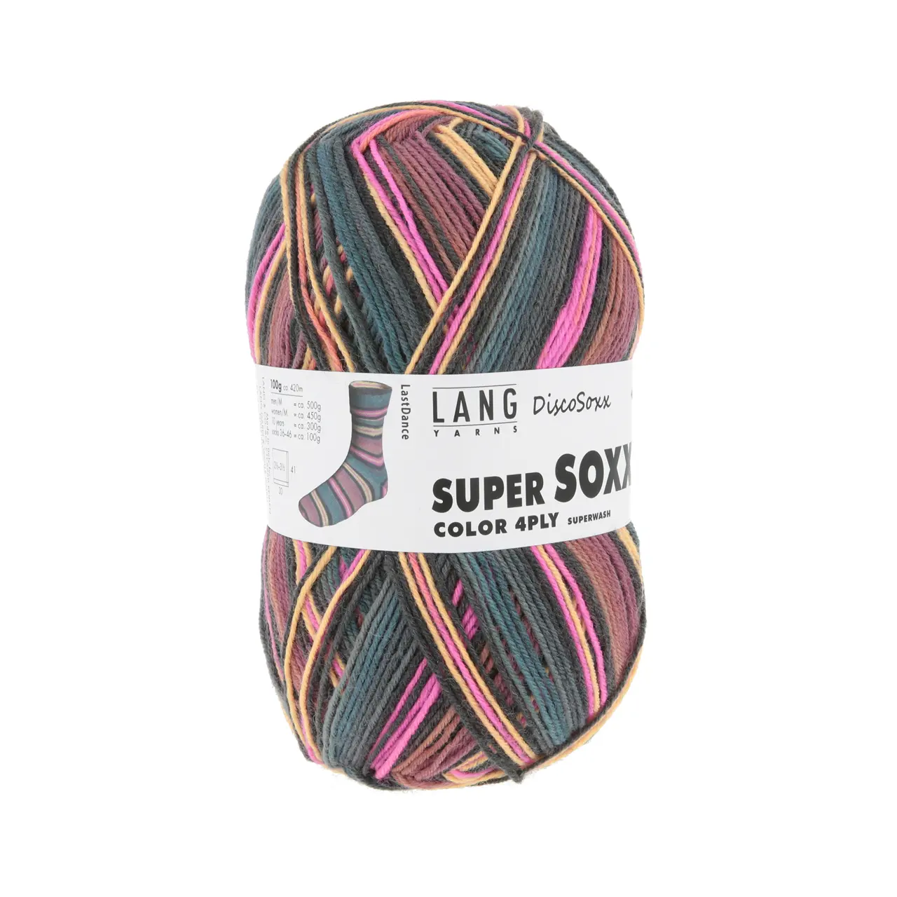 Super Soxx Color 4-Fach 519 Pink/Schwarz/Petrol 1145 Last von Lang Yarns.
