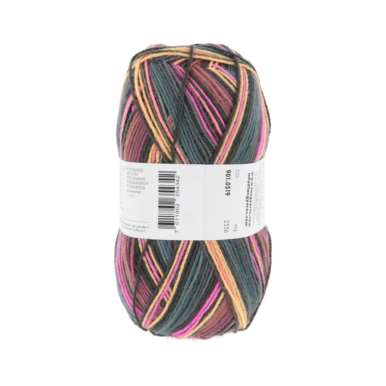 Super Soxx Color 4-Fach 519 Pink/Schwarz/Petrol 1145 Last von Lang Yarns.