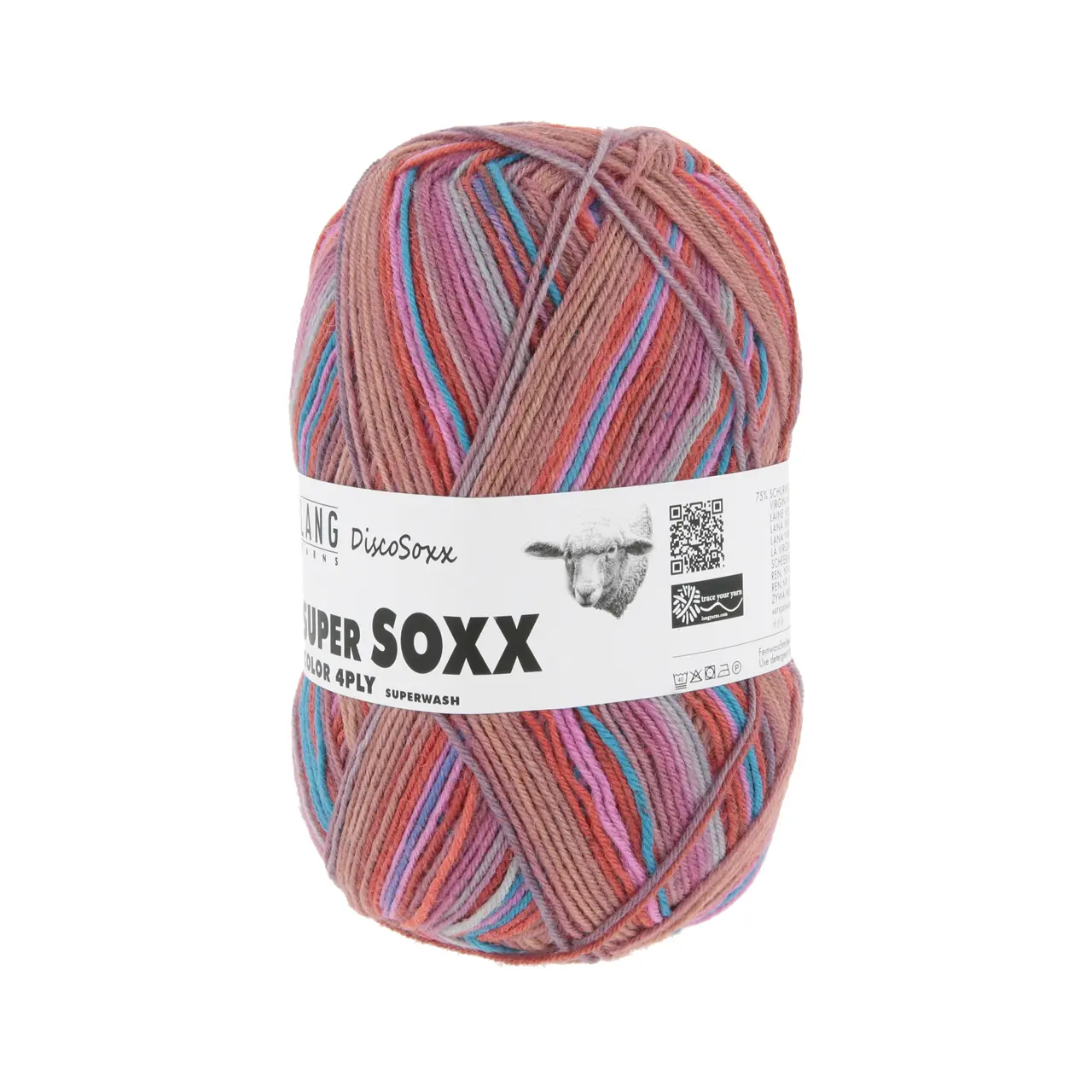 Super Soxx Color 4-Fach 521 Orange/Blau/Rosa 1145 Celebrat von Lang Yarns.
