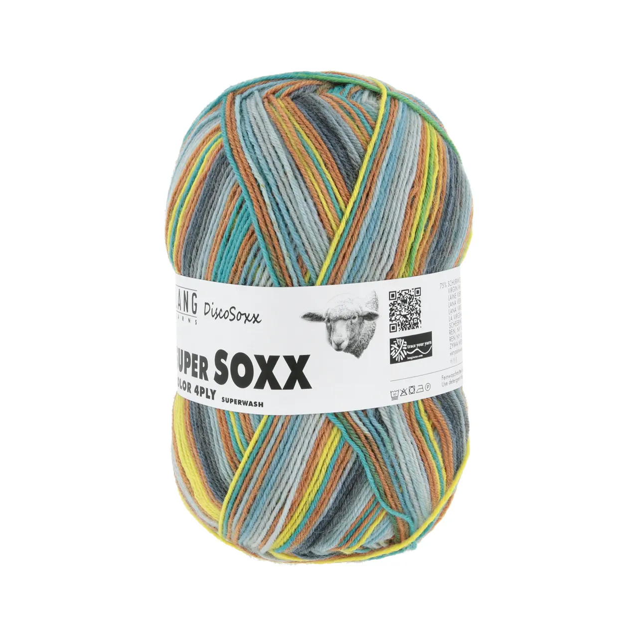 Super Soxx Color 4-Fach 522 Gelb/Türki/Braun 1145 Got To B von Lang Yarns.
