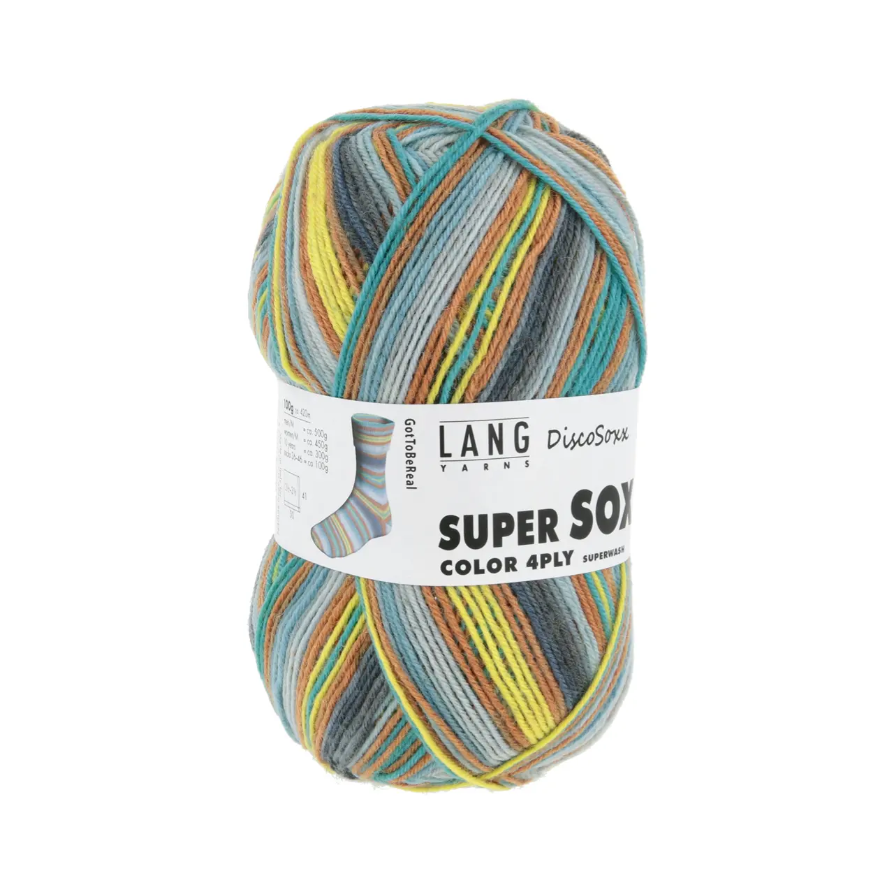 Super Soxx Color 4-Fach 522 Gelb/Türki/Braun 1145 Got To B von Lang Yarns.