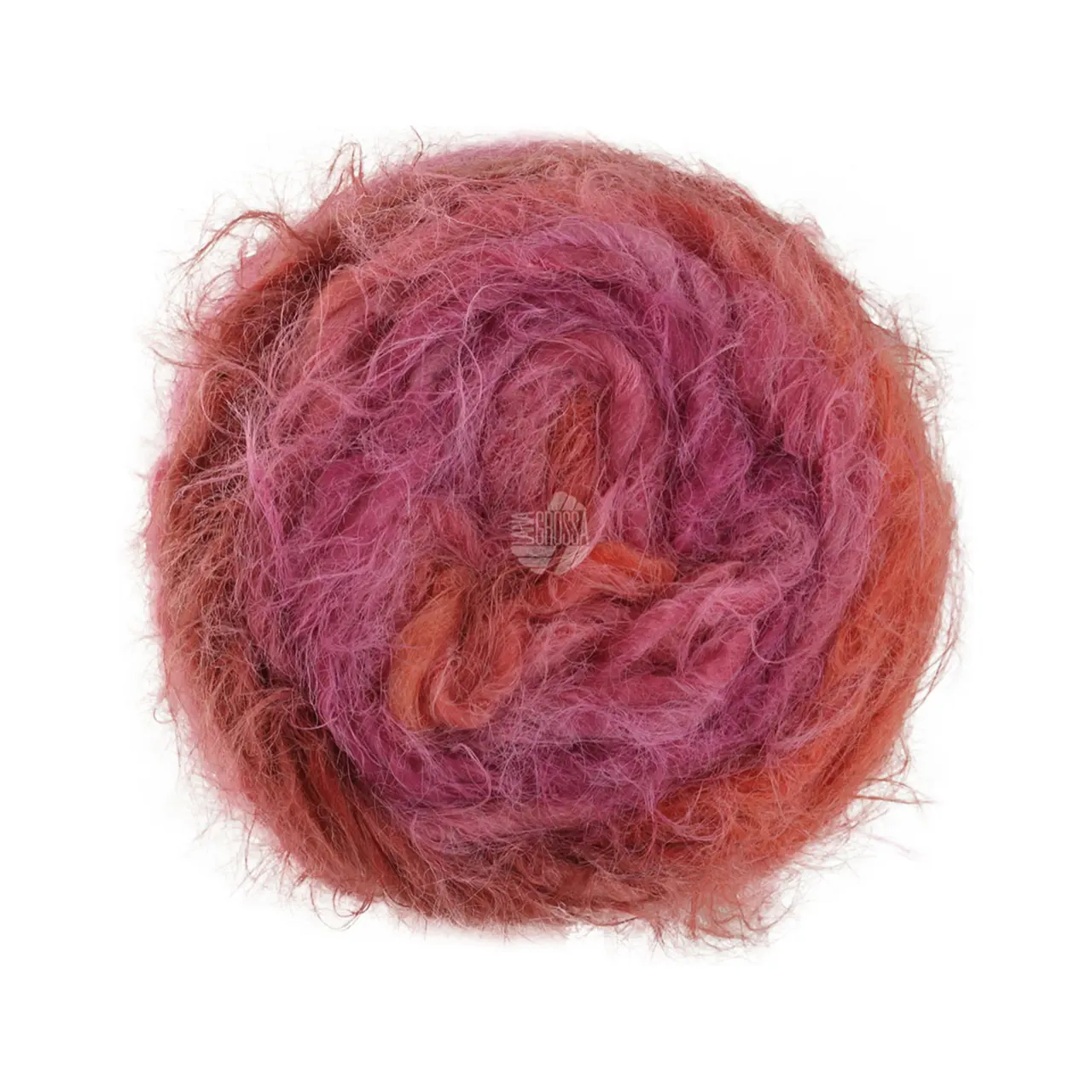 Basta Mista 107 Rotviolett/Fuchsia/Altrosa/Weinrot/Burgund von Lana Grossa. Garn im Fake Fur Look locker verzwirnt aus einem Franseneffekt und feinen Merinofasern