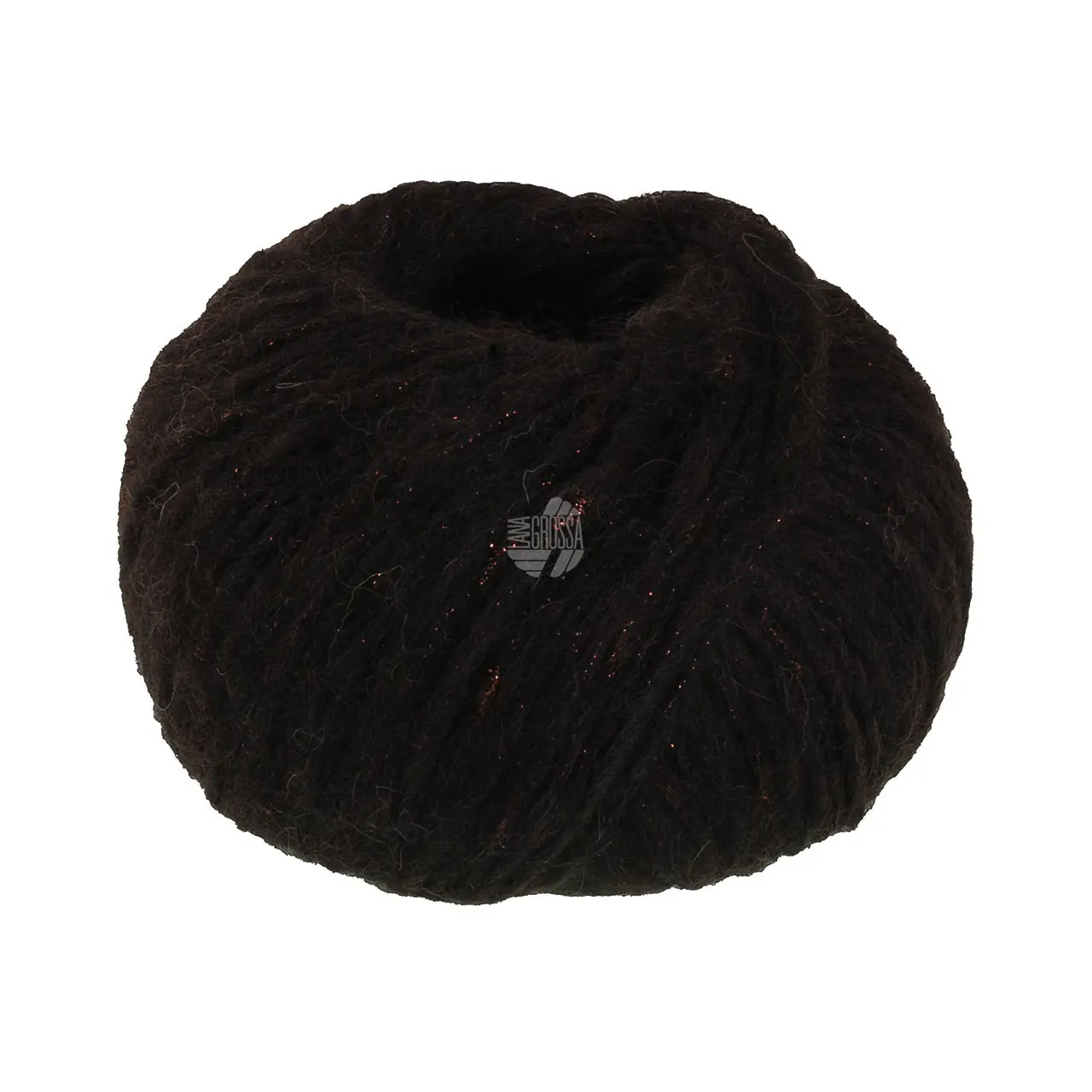 Lucciola 12 Schwarzbraun von Lana Grossa. Effektgarn aus Alpaka- und Merinofasern mit Metallglanz