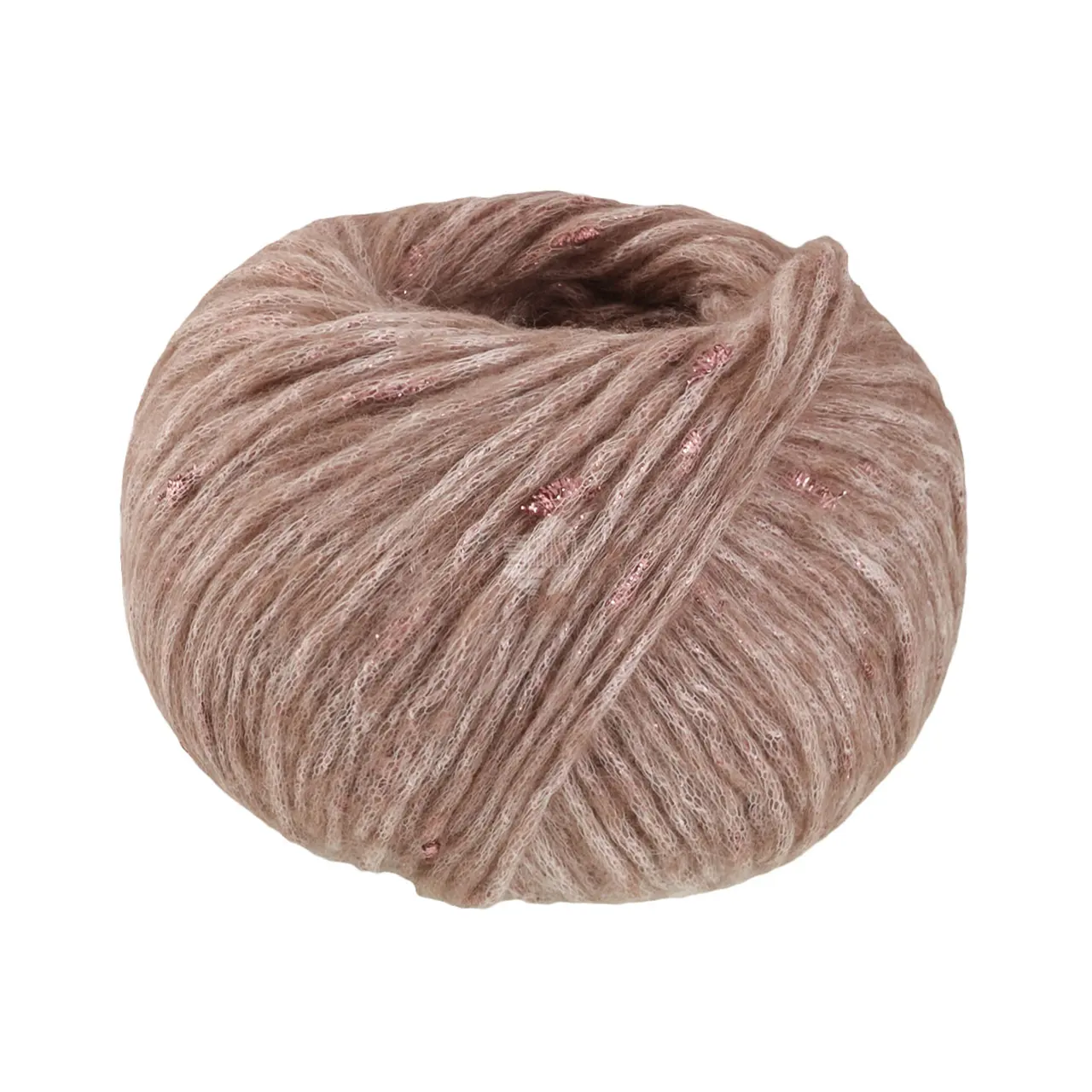 Lucciola 6 Beigerosa von Lana Grossa. Effektgarn aus Alpaka- und Merinofasern mit Metallglanz