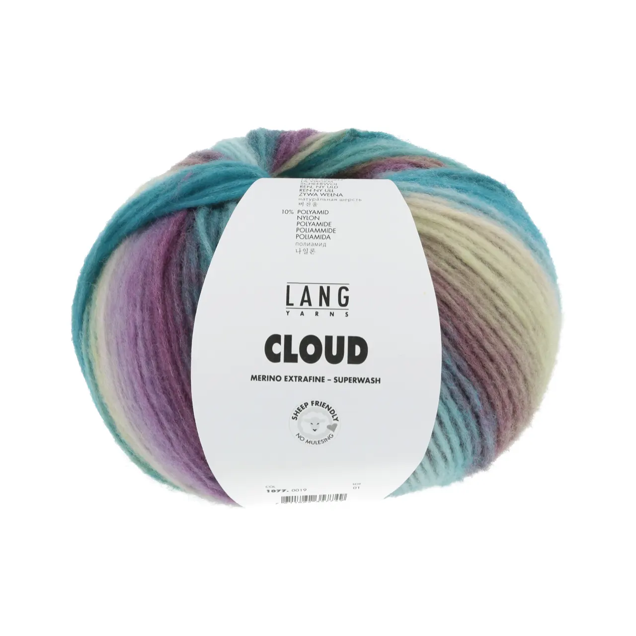 Cloud 19 Petrol/Türkis/Lila/Hellgrün von Lang Yarns. Du lässt Dich auf einer weichen Wolke treiben und schaust den schönsten Regenbogen an. Die Farben vermischen sich harmonisch und verleihen Deinem Alltag Leichtigkeit. Verstrickt erlebst Du die Farbexplosion welche Deinen Tag bereichert und Dir Energie verleiht.