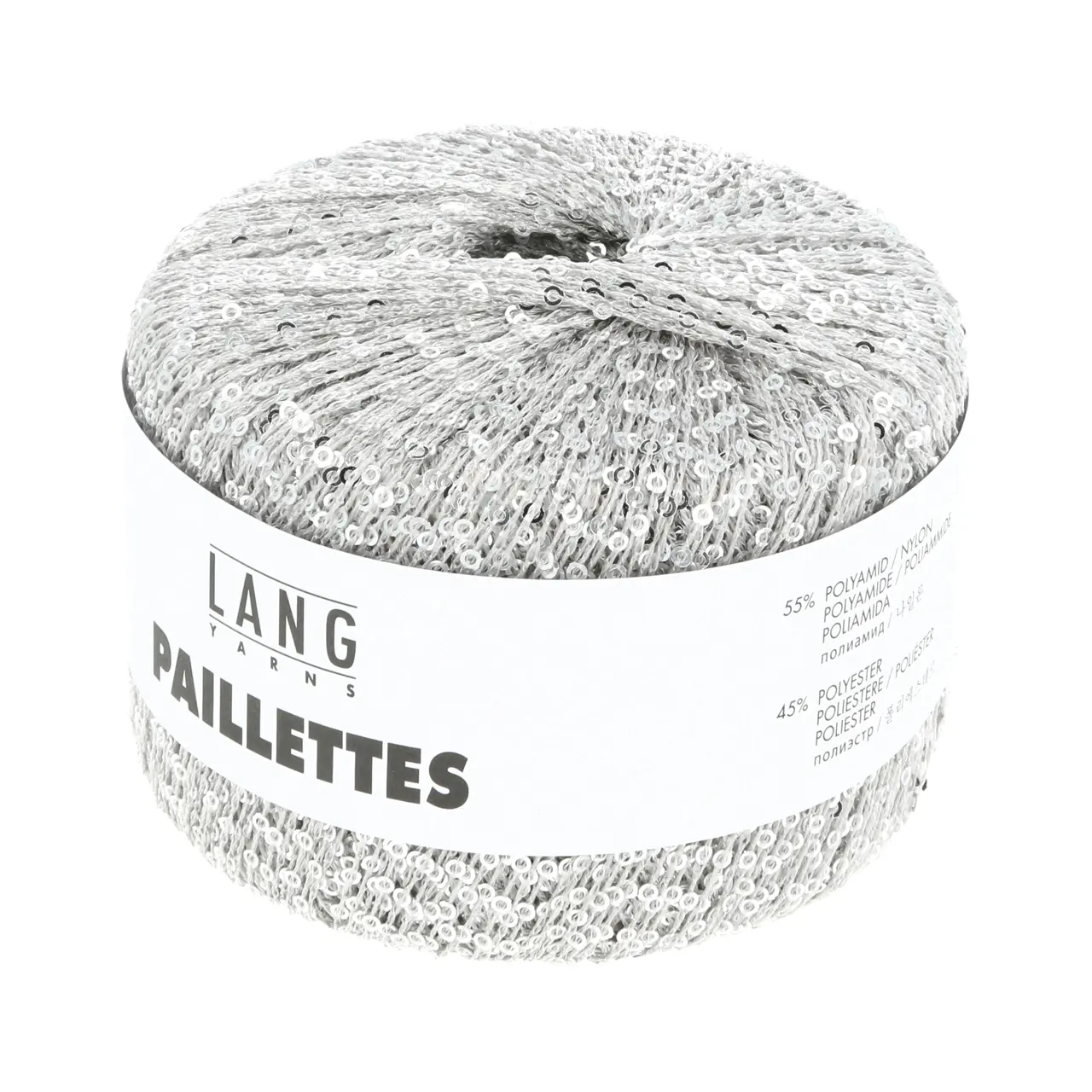 Paillettes 24 Hellgrau von Lang Yarns. Beilaufgarn mit Pailletten. Celebrate your style. Lasse Deiner Kreativität freien Lauf und kombiniere mit Deinem Lieblingsgarn.
