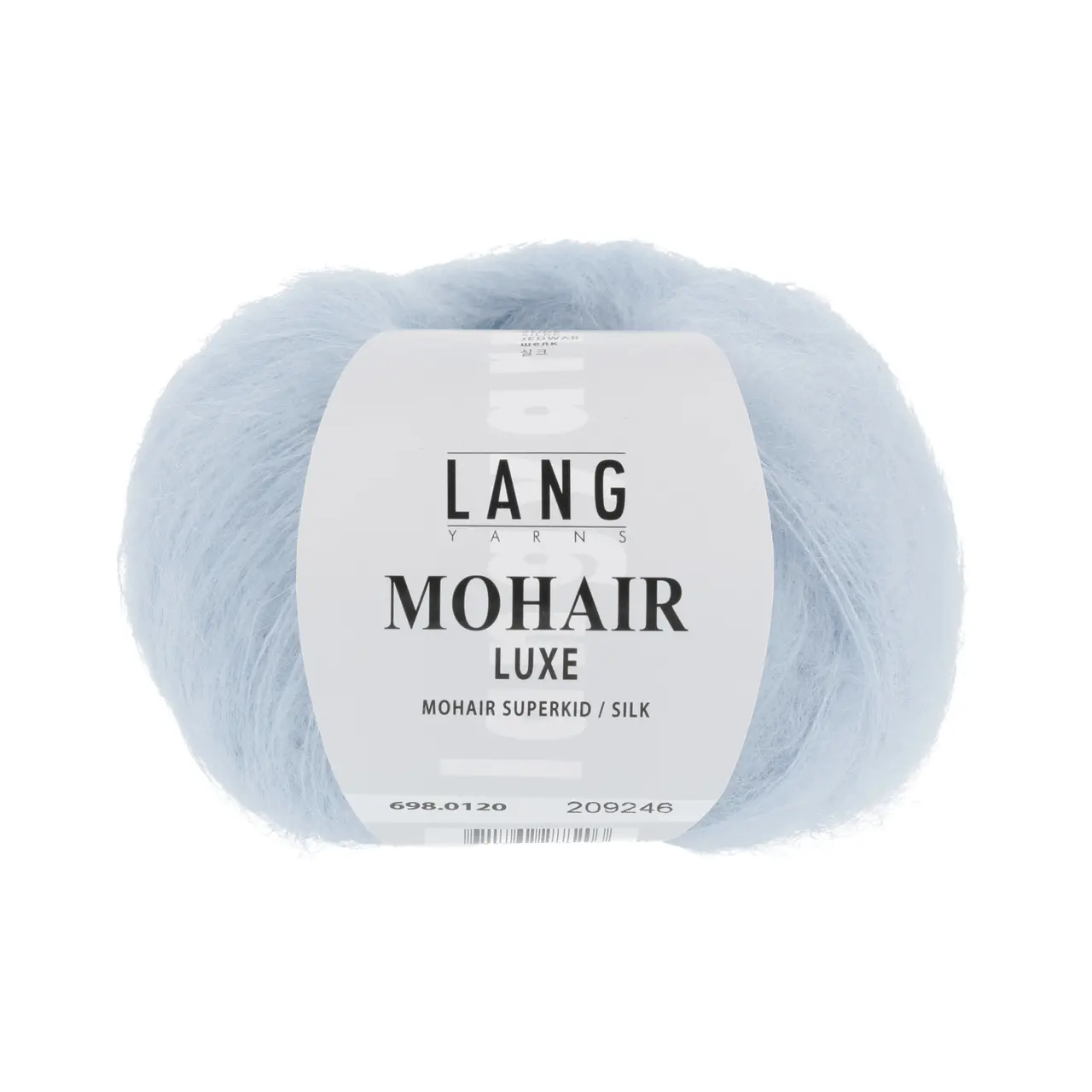 Mohair Luxe 120 Eisblau von Lang Yarns. Superkid-Mohair gemischt mit Seide - ein federleichtes Garn für modische Accessoires und mehr.