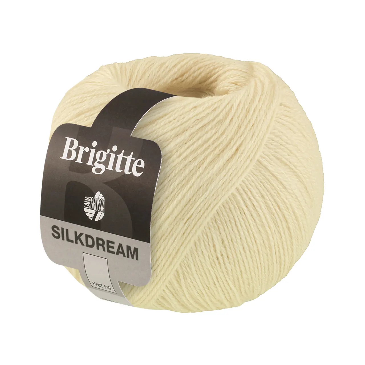 Brigitte Silkdream 5 Creme von Lana Grossa. Zartes klassisch gezwirntes Garn aus Maulbeerseide und Merino mit Mohairfasern umhüllt