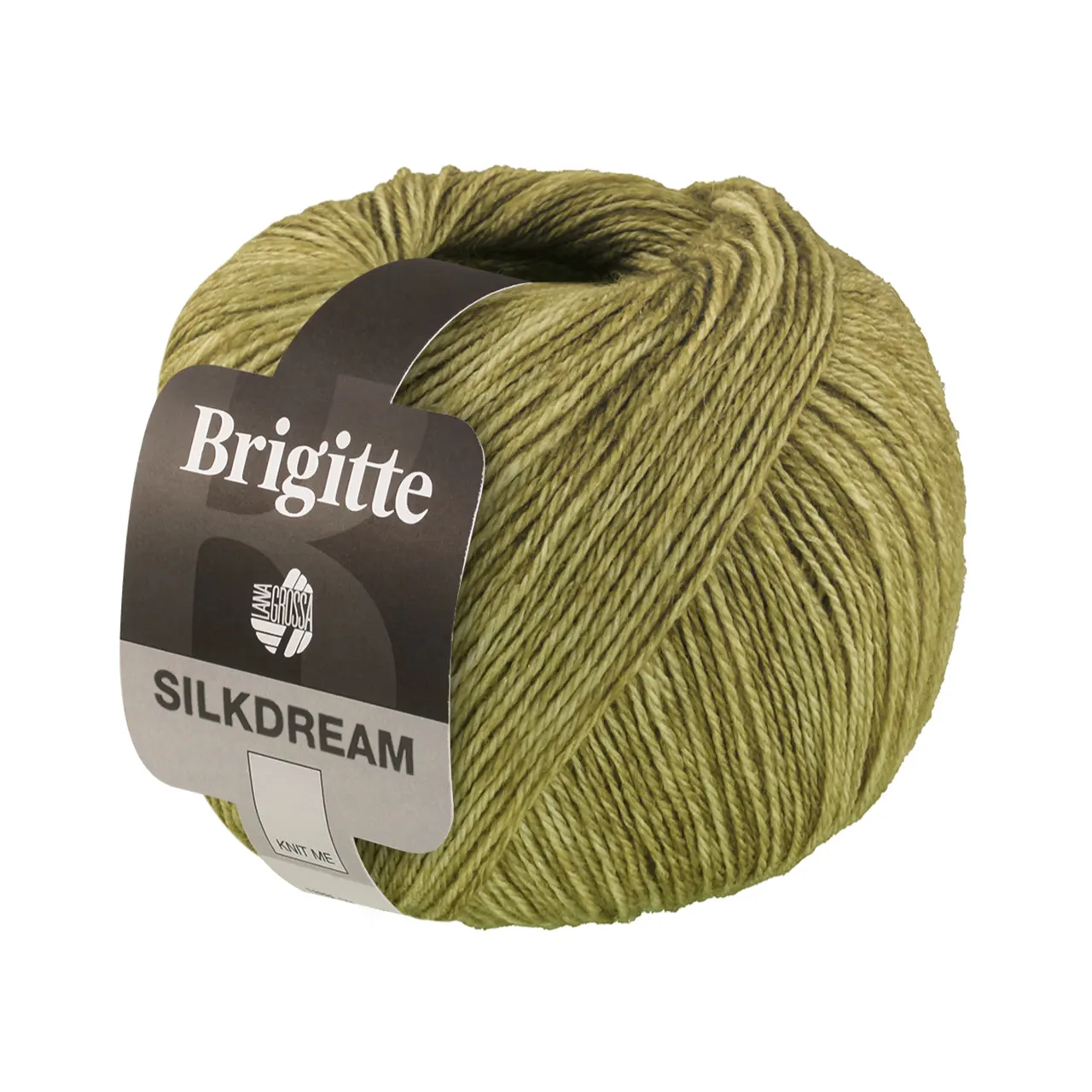 Brigitte Silkdream 6 Khaki von Lana Grossa. Zartes klassisch gezwirntes Garn aus Maulbeerseide und Merino mit Mohairfasern umhüllt
