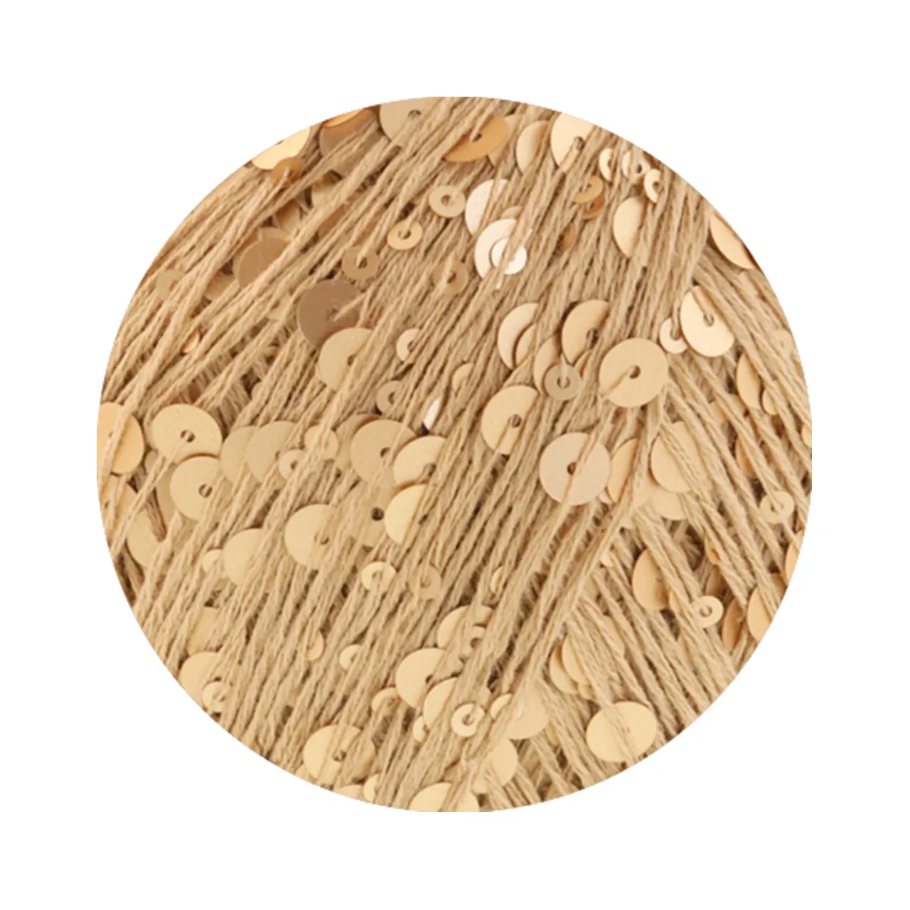 Cosmo 9 Wüstengelb von Lana Grossa. Beilaufgarn aus Baumwolle mit großen und kleinen Pailletten