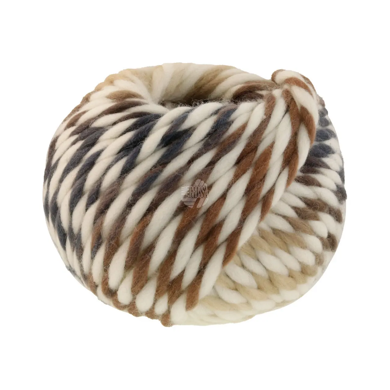 Dolce 1 Rohweiß/Beige/Nougat/Grau von Lana Grossa. Dickes locker verzwirnt Merino-Dochtgarn mit Mouliné- Effekt