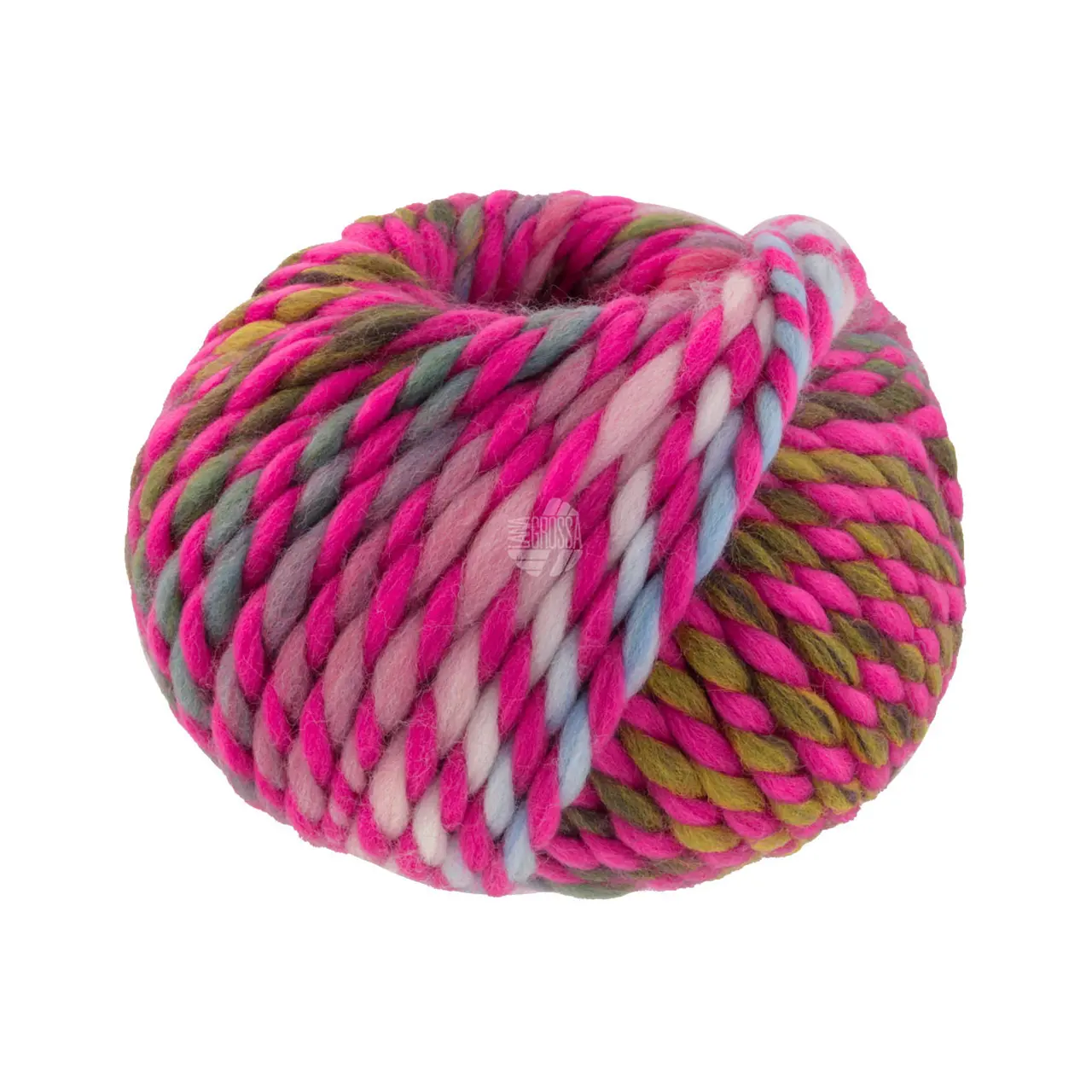 Dolce 5 Pink/Rosa/Mintgrün/Oliv/Senf von Lana Grossa. Dickes locker verzwirnt Merino-Dochtgarn mit Mouliné- Effekt