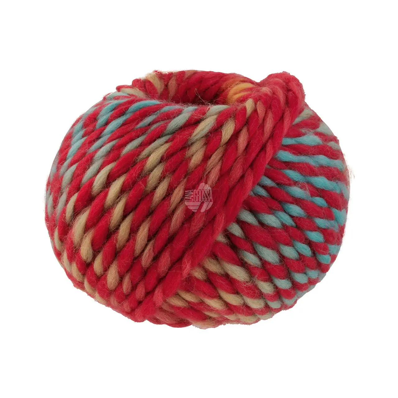 Dolce 9 Rot/Hellpetrol/Rostorange/Erdbeerrot von Lana Grossa. Dickes locker verzwirnt Merino-Dochtgarn mit Mouliné- Effekt