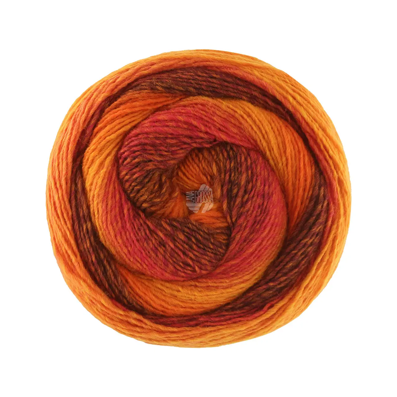 Gomitolo Versione 457 Terrakotta/Schoko-/Dunkelbraun/Tonrot/Rotorange/Dottergelb/Orange von Lana Grossa. Dochtgarn mit Farbverlauf