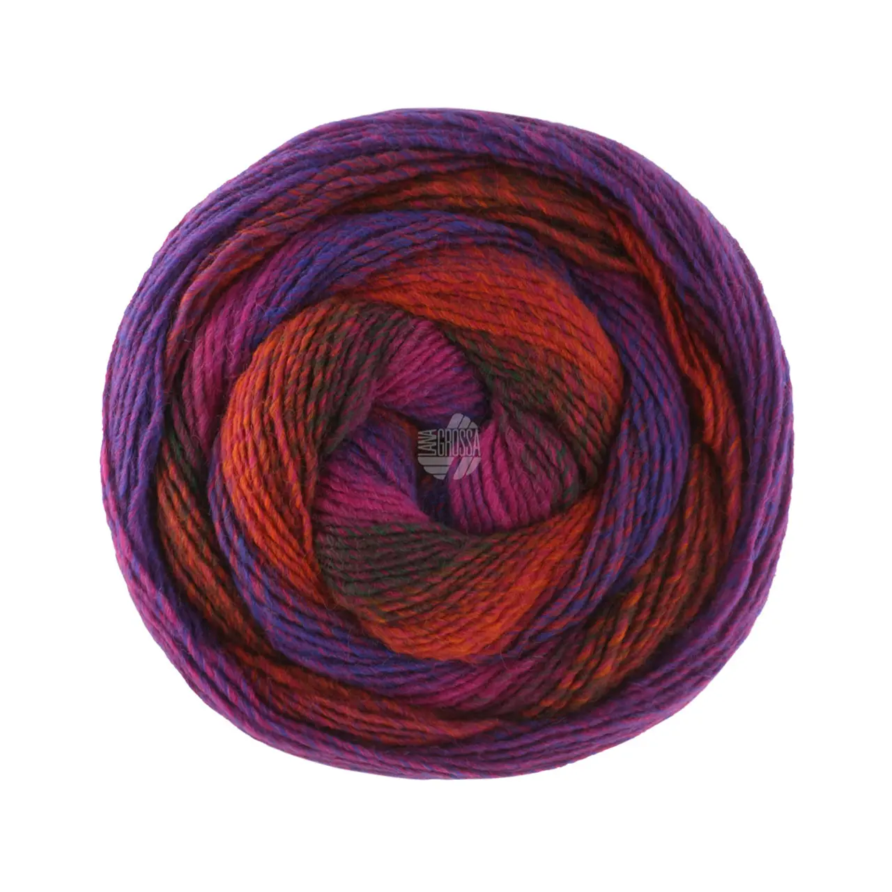 Gomitolo Versione 459 Rotviolett/Purpur/Schwarzgrün/Terrakotta/Blauviolett von Lana Grossa. Dochtgarn mit Farbverlauf