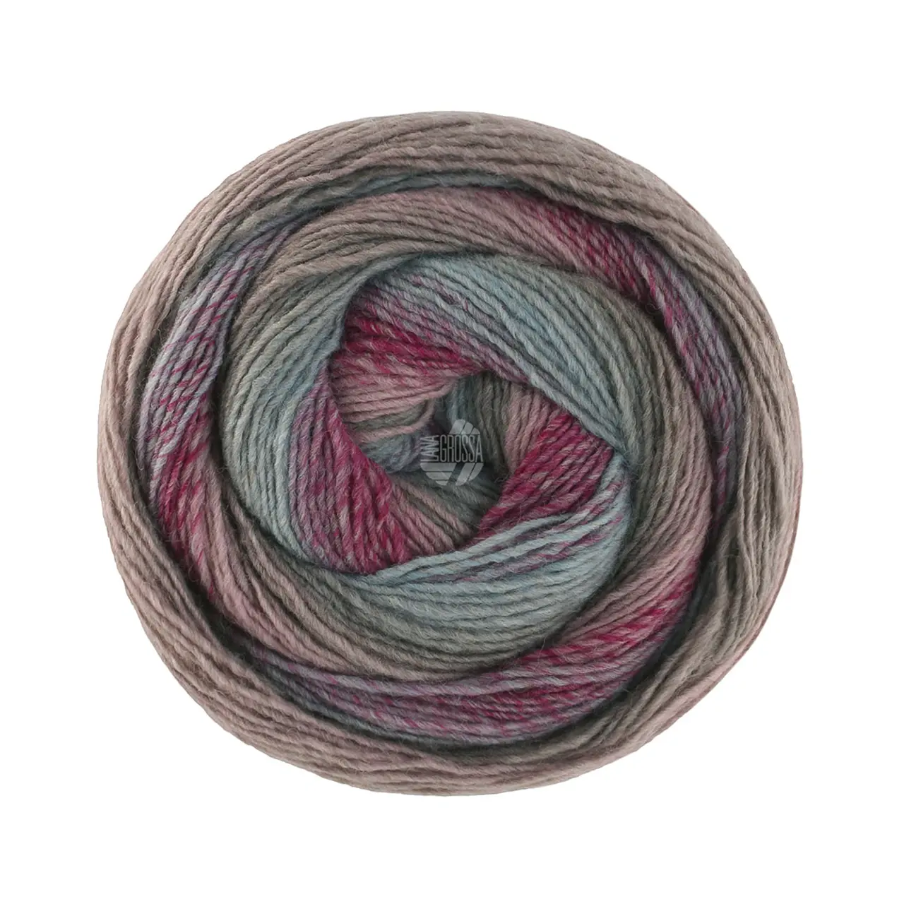 Gomitolo Versione 461 Bordeaux/Minttürkis/Graubraun/Altrosa von Lana Grossa. Dochtgarn mit Farbverlauf