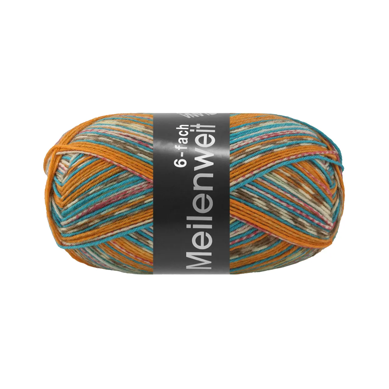 Meilenweit 6-Fach 150 Piccata 9689 Orange/Senf/Petrol/Schlamm/Ecru/Mint/Rot/Blasslila/Vanille/Camel von Lana Grossa. 6-fädiger Sockenklassiker waschmaschinenfest