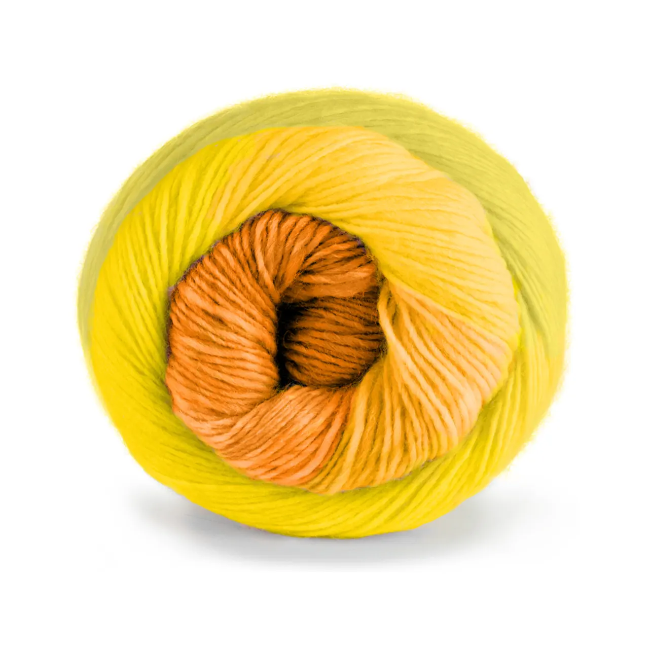 Poema 700 Amber/Marigold/Sunflower/Lime Tint von Laines Du Nord. 100% mulesing-freie Wolle für ein Garn dessen Farben sich in einer perfekten Sequenz zu einem Dégradé-Effekt verbinden.