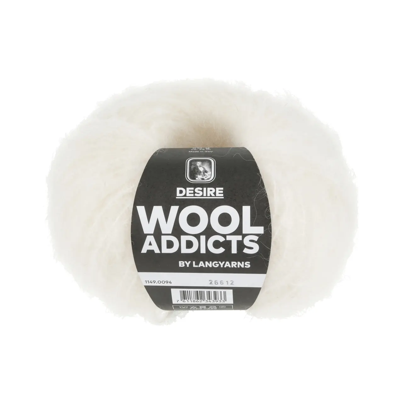 Desire 94 Offwhite von Lang Yarns. Fulfill your deepest knitting DESIRE with this soft ball of mohair. Voluminous light and airy this super bulky yarn allows you to craft the coziest accessories and garments in no time. Prepare your needles and fashion a sweater that wraps you in the gentle embrace of a perfect hug.