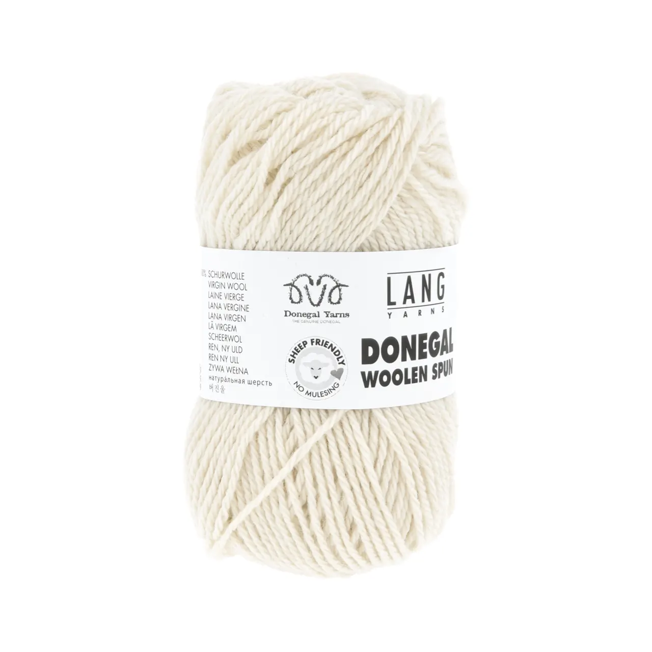 Donegal Woolen Spun 1 Weiss von Lang Yarns. Mit traditionellen Maschinen und Techniken in der Region Donegal in Irland hergestellt besticht DONEGAL WOOLEN SPUN durch seine einzigartig melierten Farbtöne. Das Garn wird als Streichgarn (woolen spun) gefertigt bei dem kürzere Wollfasern locker miteinander versponnen werden ohne zuvor vollständig gekämmt oder parallelisiert zu werden. Im Gegensatz zum Kammgarn