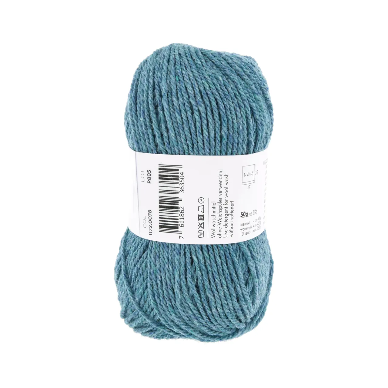 Donegal Woolen Spun 78 Türkis von Lang Yarns. Mit traditionellen Maschinen und Techniken in der Region Donegal in Irland hergestellt besticht DONEGAL WOOLEN SPUN durch seine einzigartig melierten Farbtöne. Das Garn wird als Streichgarn (woolen spun) gefertigt bei dem kürzere Wollfasern locker miteinander versponnen werden ohne zuvor vollständig gekämmt oder parallelisiert zu werden. Im Gegensatz zum Kammgarn