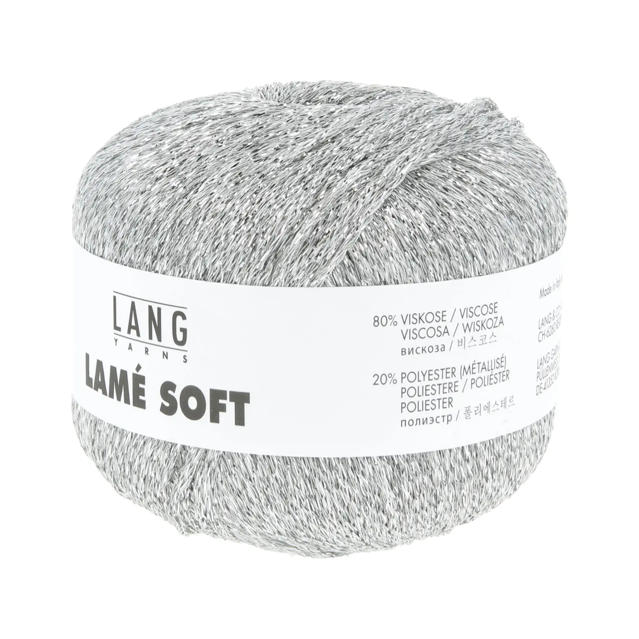 Lamé Soft 3 Hellgrau von Lang Yarns. LAMÉ SOFT ist ein hochwertiges Lamé-Garn auf Viskosebasis das sich durch eine weiche Haptik von herkömmlichen oft Polyamid basierten Lamé-Garnen abhebt. Es eignet sich perfekt als Beilaufgarn um elegante Akzente zu setzen oder all-over für ein strahlendes Highlight-Piece. Ideal für stilvolle Strickprojekte mit einem Hauch von Glamour.