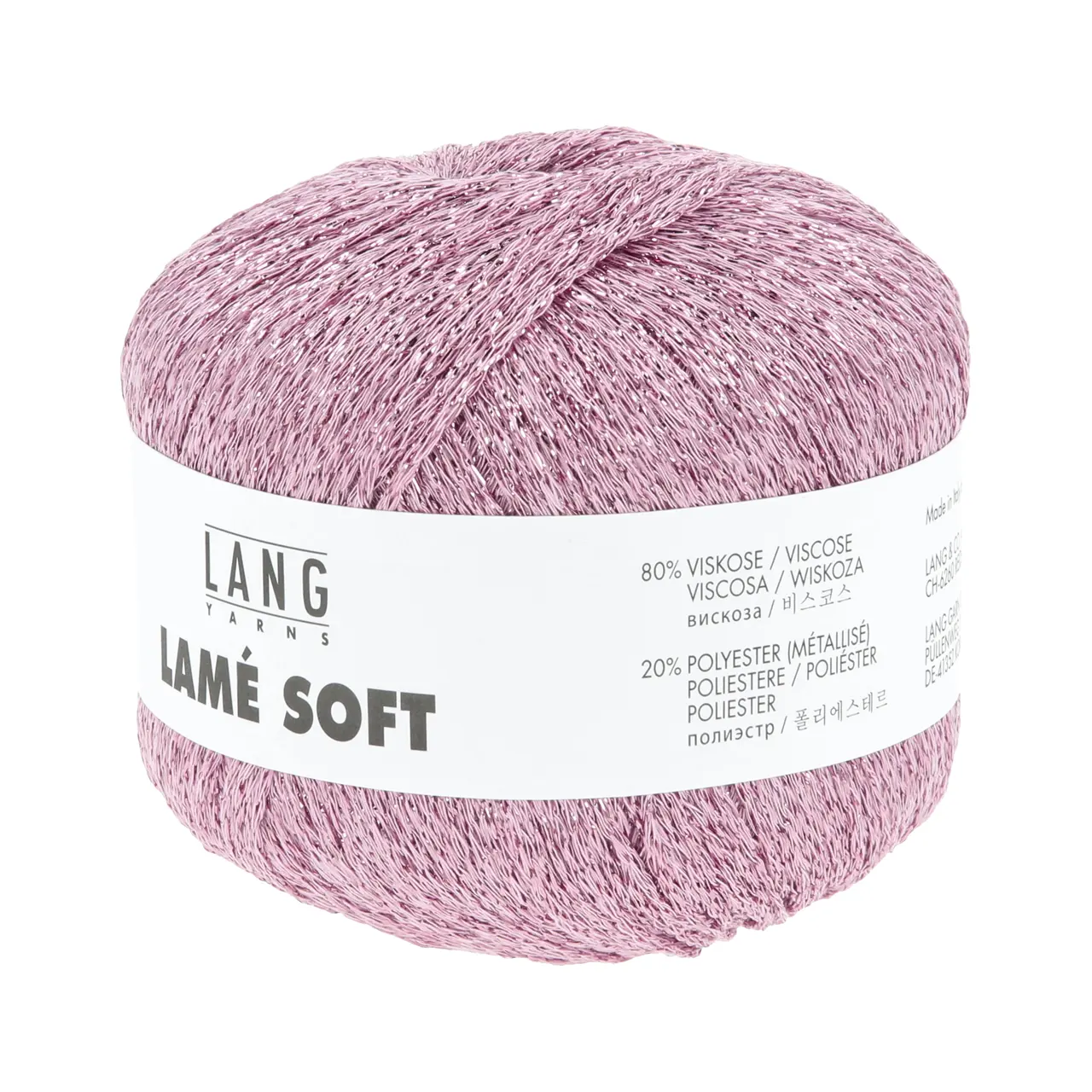 Lamé Soft 9 Rosa von Lang Yarns. LAMÉ SOFT ist ein hochwertiges Lamé-Garn auf Viskosebasis das sich durch eine weiche Haptik von herkömmlichen oft Polyamid basierten Lamé-Garnen abhebt. Es eignet sich perfekt als Beilaufgarn um elegante Akzente zu setzen oder all-over für ein strahlendes Highlight-Piece. Ideal für stilvolle Strickprojekte mit einem Hauch von Glamour.